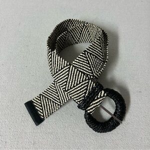 Vince Camuto Belt Womens Large Black Cream Braided Woven